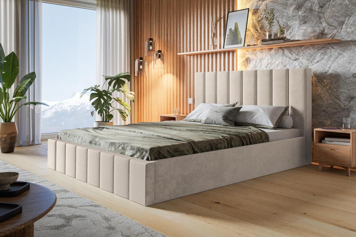 BETT 90x200 - Polsterbett mit Bettkasten und Metallrahmen - Modern Betten - Weicher Jasminstoff - Kollektion Toledo - Beige - Beige, Holz/Textil (90/200cm) - Alpi-Möbel