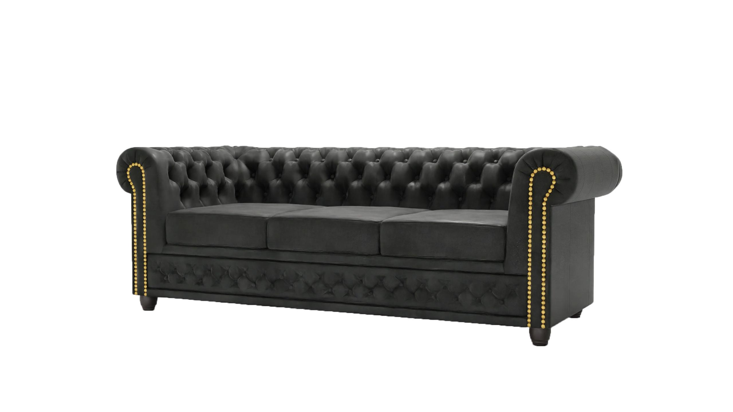 CHESTERFIELD-SOFA 3-sitzer Flux Anthrazit Microfaser Vintageoptik - Anthrazit/Braun, Holz/Textil (203/72/86cm) - S-Style Möbel