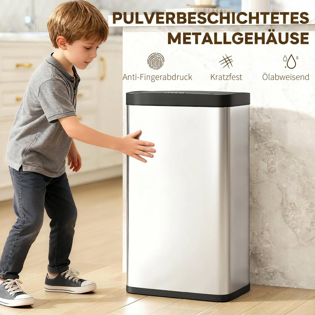 SENSOR-MÜLLEIMER Edelstahl PP ABS Silber Schwarz - Silberfarben, Metall (25.5/67.5/38cm) - HOMCOM
