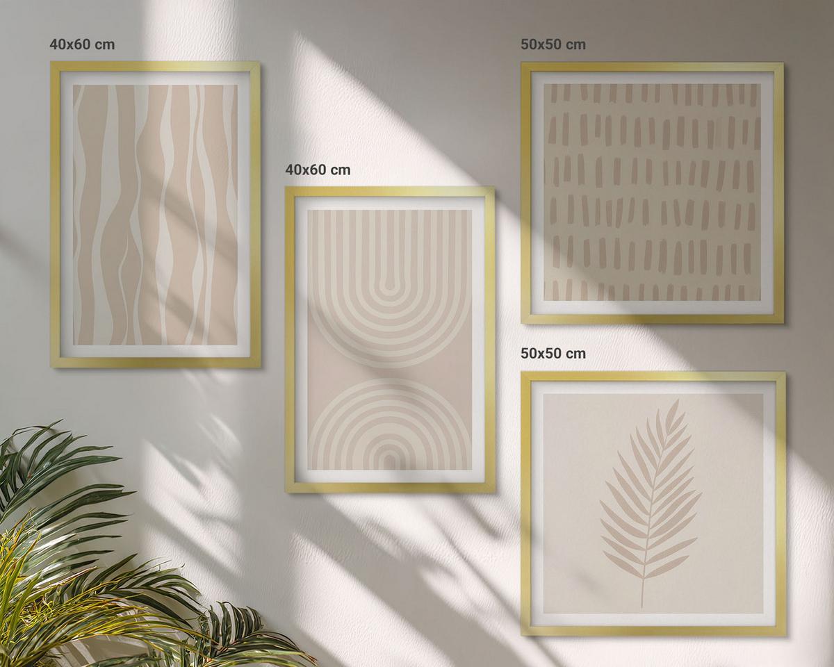 BILDER SET 4er Set - 50x50 cm & 40x60 cm Goldrahmen - Beige Pflanzenmuster - Goldfarben, Kunststoff (50/50cm) - TULUP