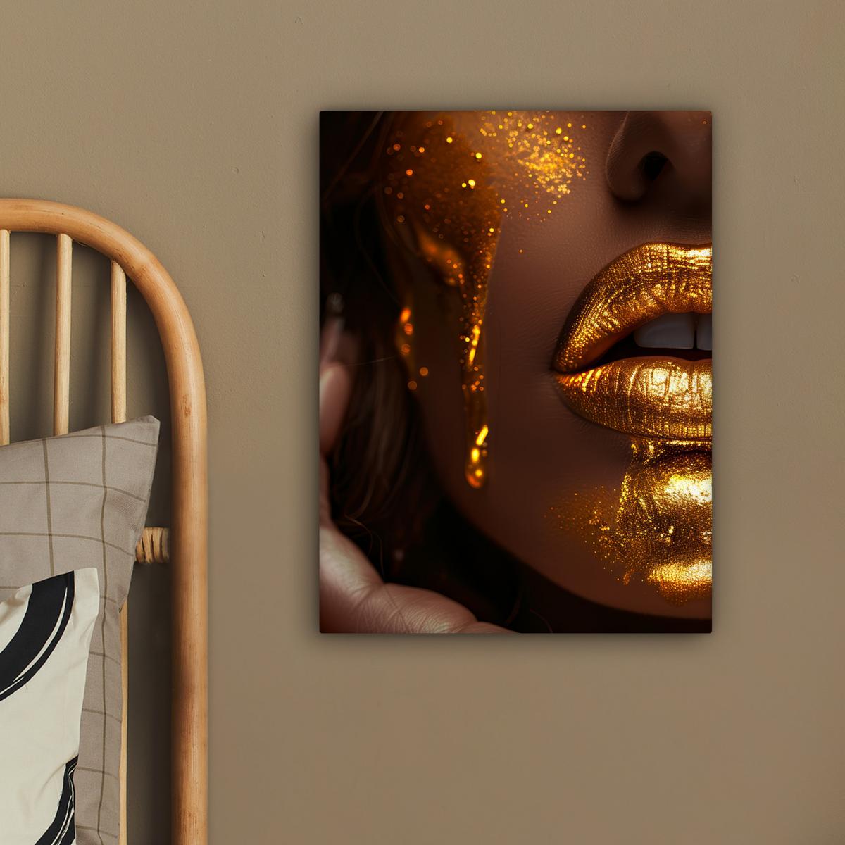 LEINWANDBILD Frau - Gold - Luxus - Porträt Room Decor 30x40 cm - Goldfarben, Textil (30/40cm) - MuchoWow