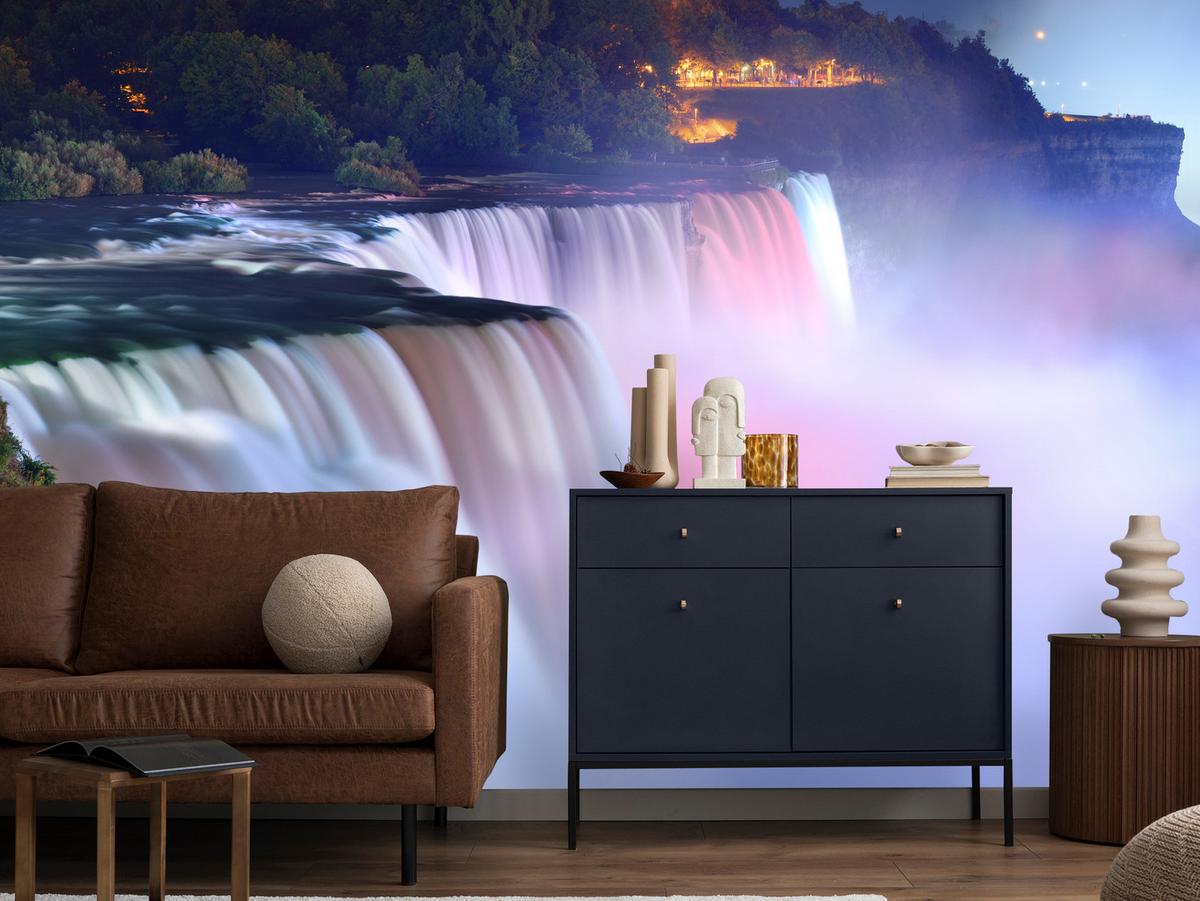 FOTOTAPETE für Wohnzimmer Nebliger Niagara Falls Bäume Natur 300x210 - Violett/Rosa, Papier (300/210cm) - Muralo