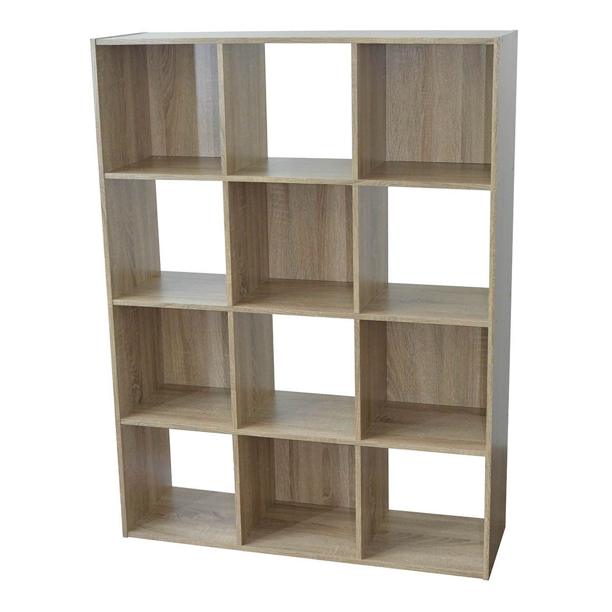 AUFBEWAHRUNGSREGAL mit 12 Fächern - L93 x H124 cm - Eschefarben, Holzwerkstoff (29.8/124.2/35cm) - Calicosy