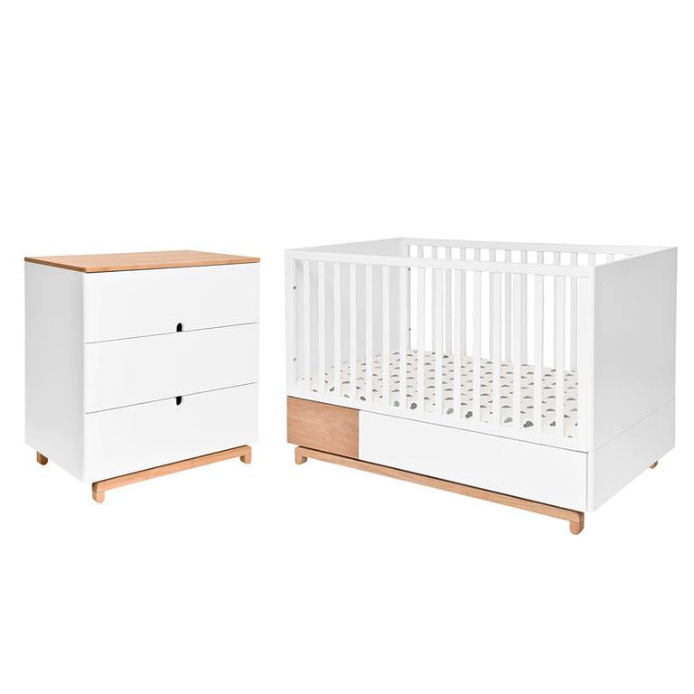 BABYZIMMER 2-teilig Nomi Weiß und Holz - Weiß, Holzwerkstoff (144/96/75cm) - Petits-meubles