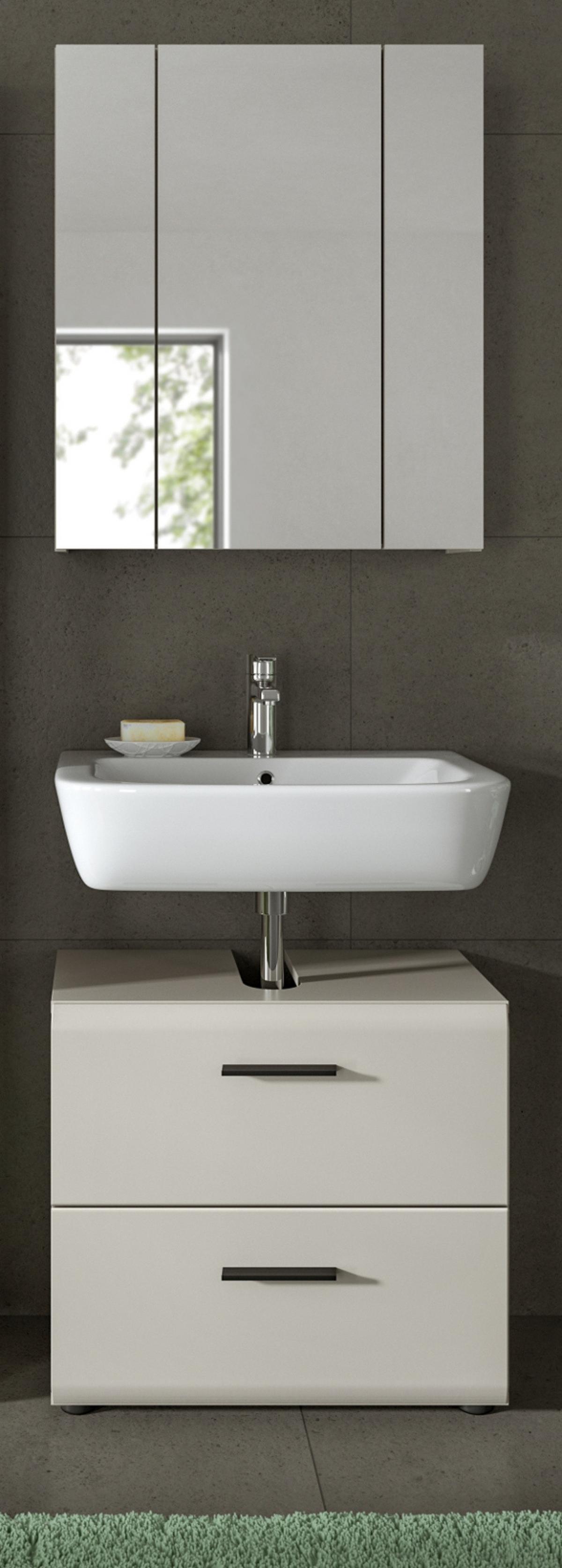 BADMÖBEL-SET Kaschmir 2-teilig 60 cm, Badkombination in modernem Design - Kaschmir/Schwarz, Glas/Holzwerkstoff (60/185/30cm) - Inn.Furn