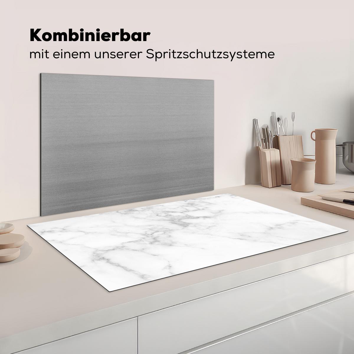 HERDABDECKPLATTE Marmor - Grau - Weiß - Strukturierter Marmor Induktionsschutz 89.6x51.6 cm - Weiß, Kunststoff (89.6/51.6/0.2cm) - MuchoWow