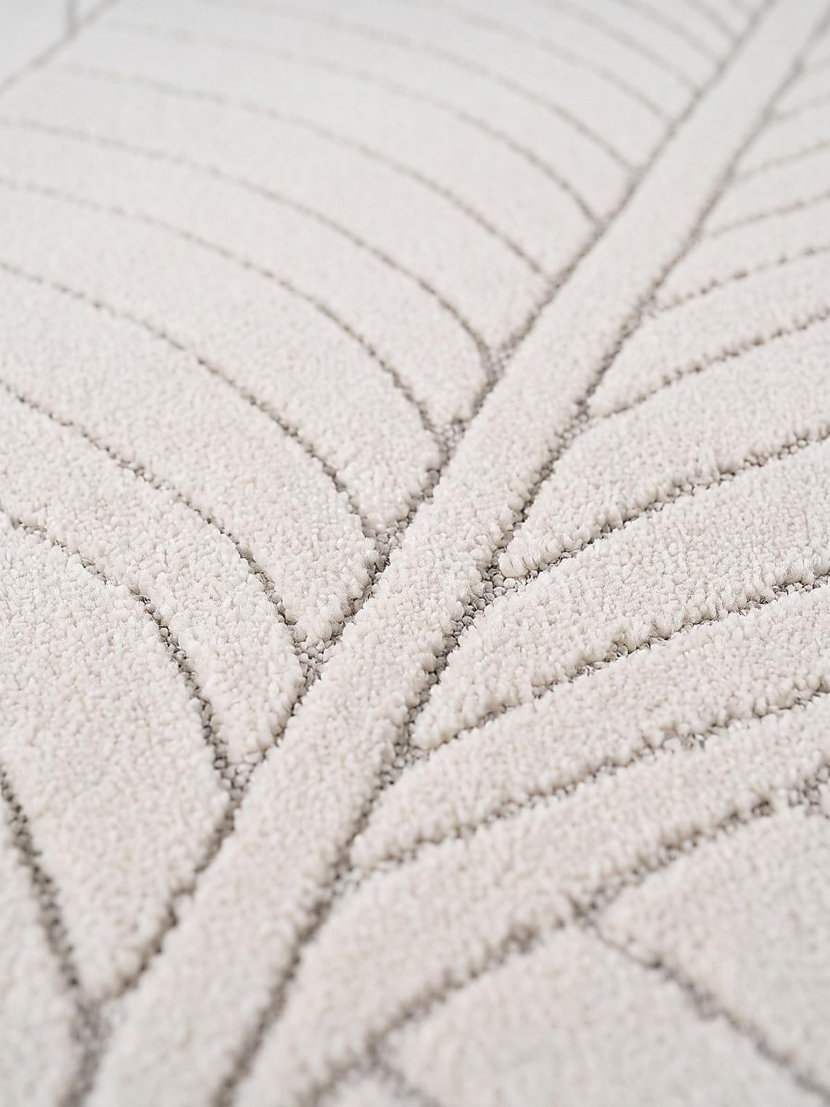 TEPPICH Outdoor, Fußbodenheizung-geeignet, mit Blattmotiv, ENGADIN in Creme, Ø 120 cm - Creme, Textil (120/120cm) - KADIMA DESIGN