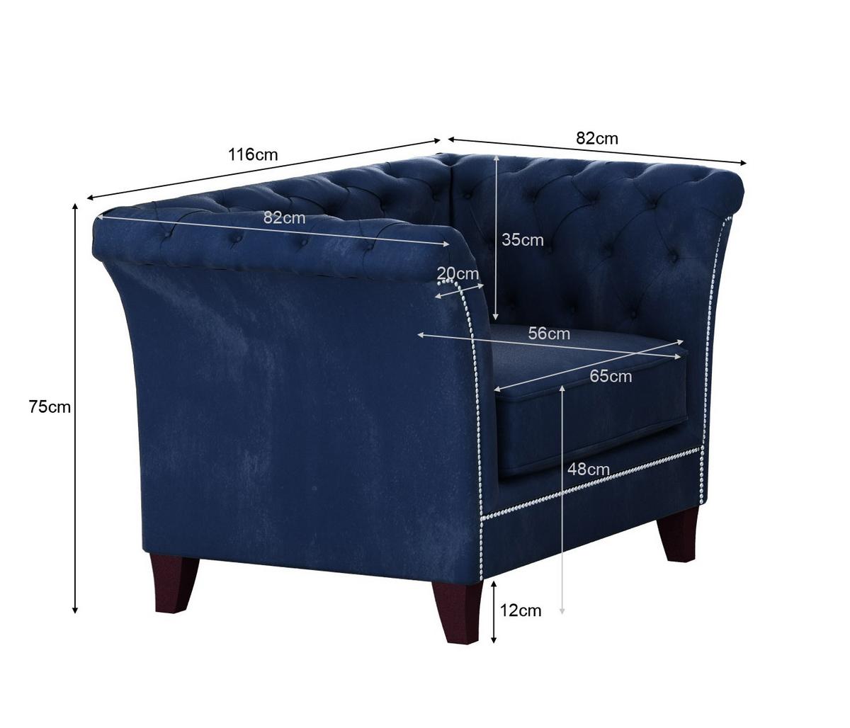 CHESTERFIELD-SESSEL Fusion Blau Samt - Blau/Braun, Holz/Textil (116/75/82cm) - S-Style Möbel