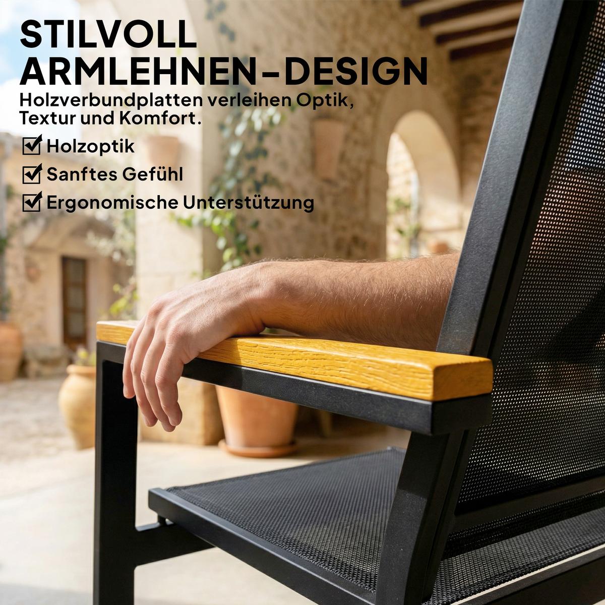 TERRASSENMÖBEL-SET 4er Set Stahl Texteline Schwarz - Schwarz, Textil/Metall - Outsunny