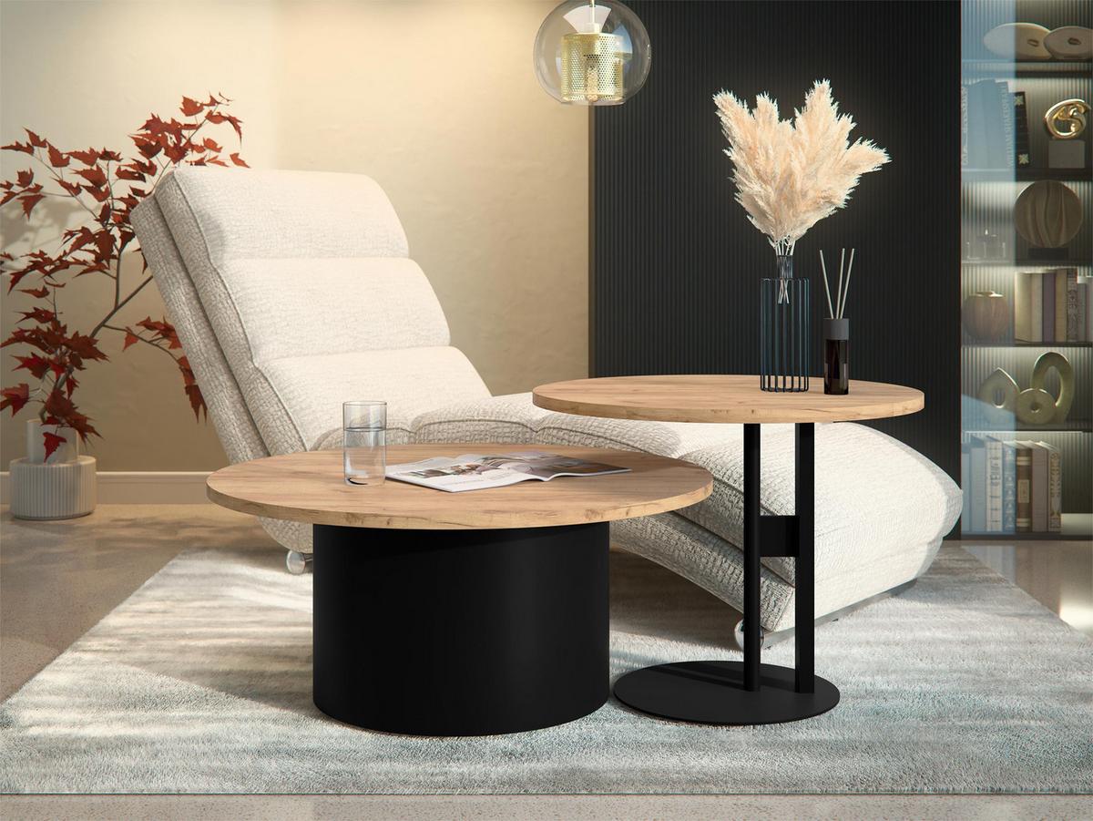 COUCHTISCH-SET Monar - Eichefarben/Schwarz, Holzwerkstoff/Metall (58/58/45cm) - MIRJAN24