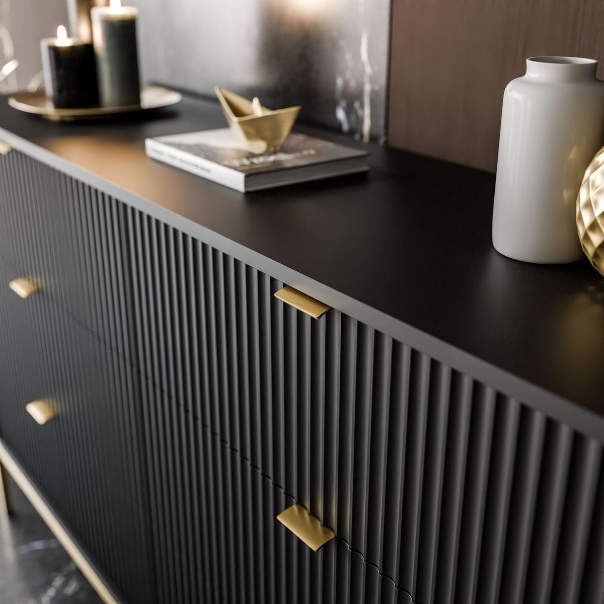 SIDEBOARDS CORTADO GOLD KS154 MIT SCHUBLADEN SCHWARZ - Schwarz, Holzwerkstoff (154/91/39cm) - Lookway
