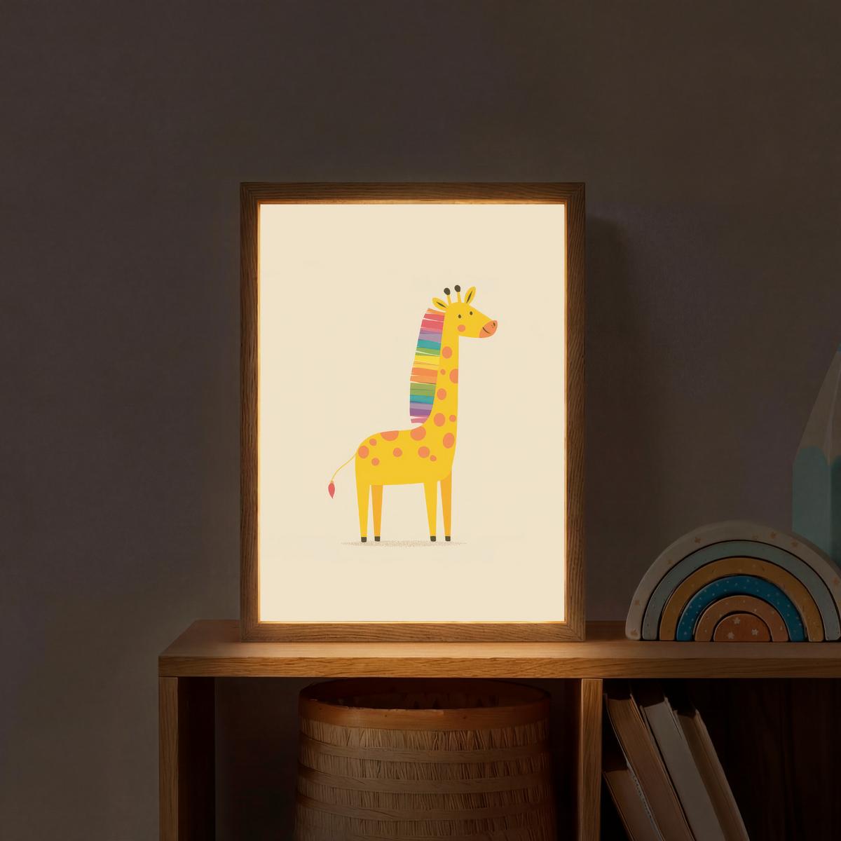 WANDLEUCHTE MIT AKKU Giraffe - Regenbogenmähne - Beige 30x40 cm - Beige, Holzwerkstoff (30/40/8cm) - OnlyWow