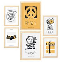 POSTER Set Mit 6 In Schwarzer Tinte Friedenszeichen Kunstdrucke Von Meer Und Ozean Für Innenarchitektur A3 & A4 Rahmen Aus Hellem Holz - Beige, Papier (29/3cm) - Nacnic