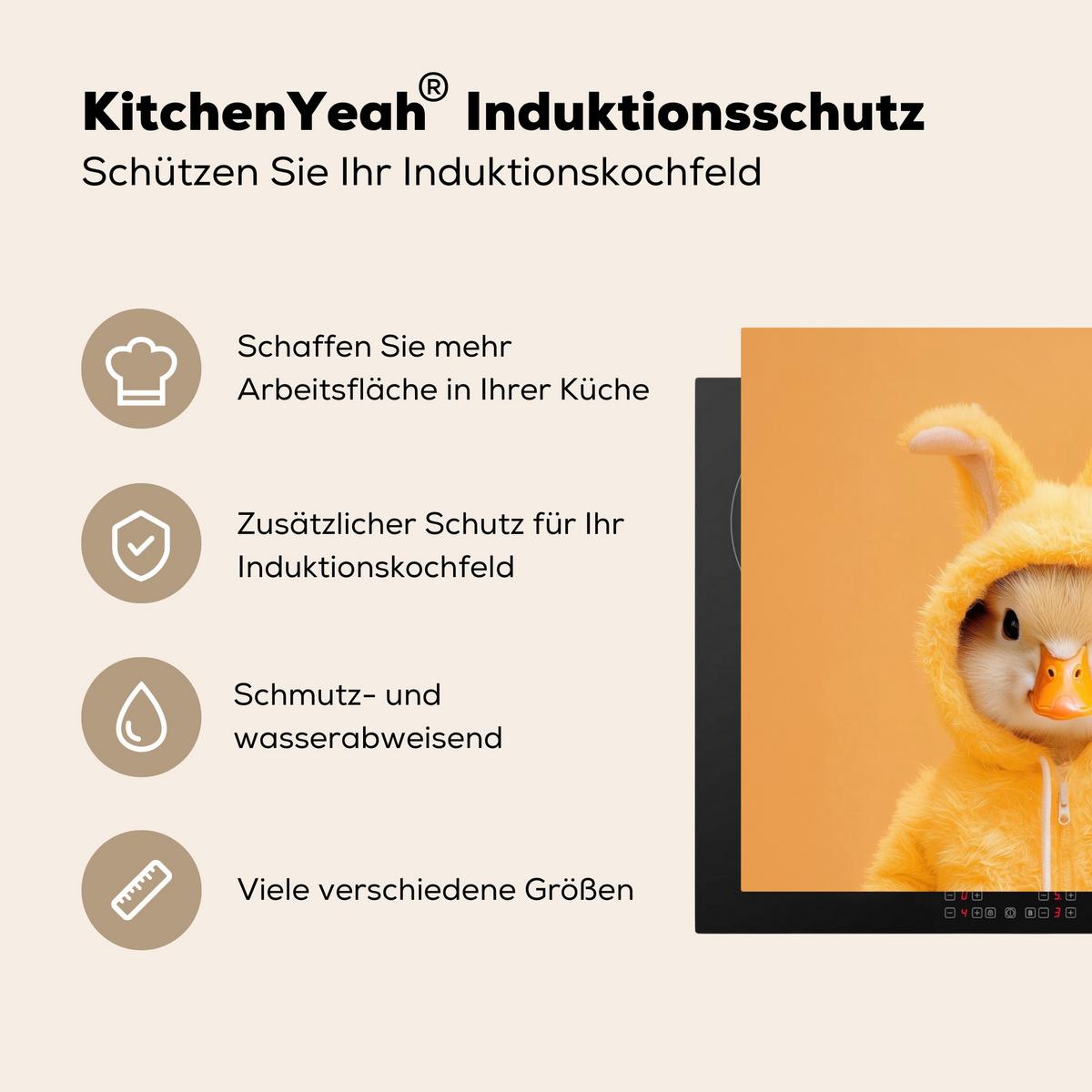 HERDABDECKPLATTE Osterhase - Kostüm - Ente Herdabdeckung Induktionsfeld 60x52 cm - Gelb, Kunststoff (60/52/0.2cm) - MuchoWow