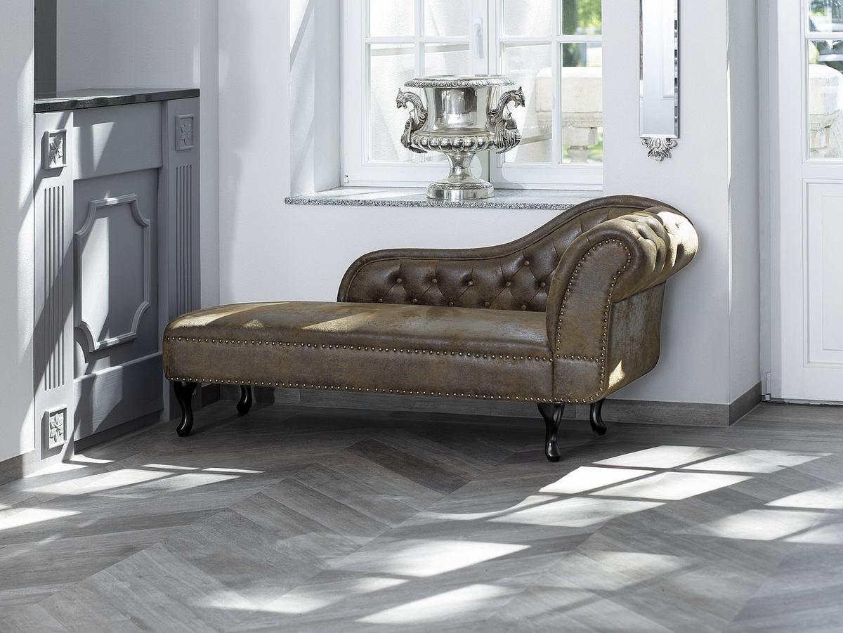 CHAISELONGUE Kunstwildleder braun rechtsseitig Nimes - Braun, Kunststoff (170/79/61cm) - Beliani