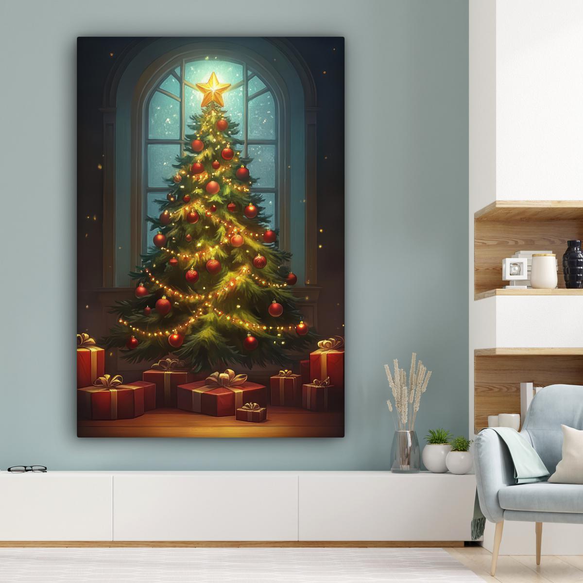 LEINWANDBILD Weihnachtsbaum - Geschenk - Winter Deko Groß 90x140 cm - Grün, Textil (90/140cm) - MuchoWow