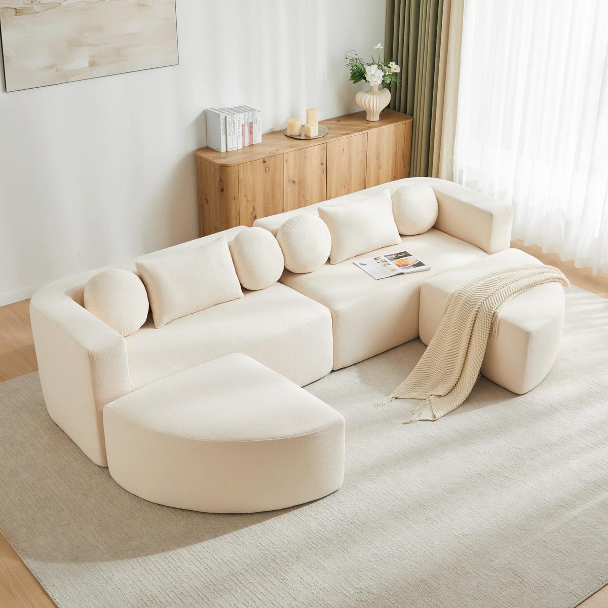 SCHLAFCOUCH aus Chenille in Beige Modulares Design & Ohne Montage - Beige, Textil (165/68/292cm) - Urban Meuble