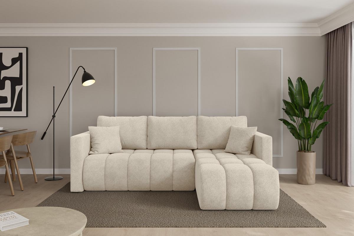 ECKSOFA mit Schlaffunktion Ottomane Rechts GARD-L 226x146x85 Creme Velours - Creme/Schwarz, Holzwerkstoff/Kunststoff (226/146cm) - ALTDECOR