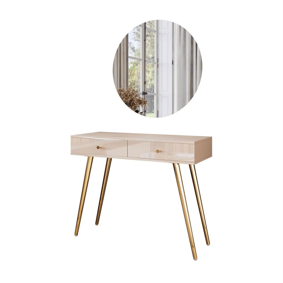 SCHMINKTISCH SIENNA GLAMOUR KASCHMIR mit LED-Spiegel - Kaschmir/Goldfarben, Holzwerkstoff (100/81/42cm)