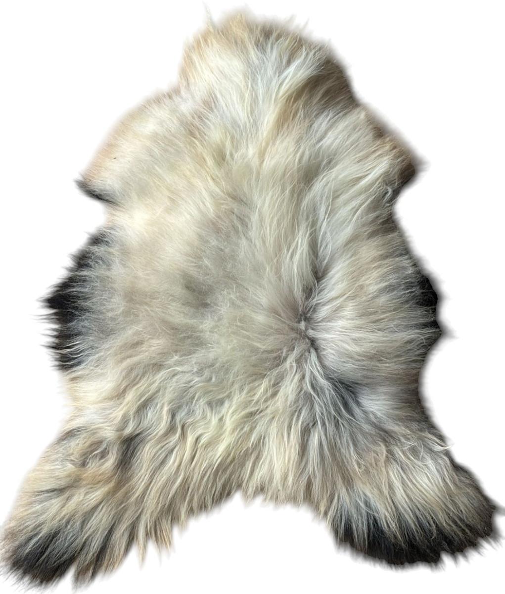 SCHAFFELL Ganzes Island Lammfell Langhaarig Cremeweiß/Schwarze Spitzen, ca. 140 cm - Creme/Schwarz, Fell (70/140cm) - Provellus