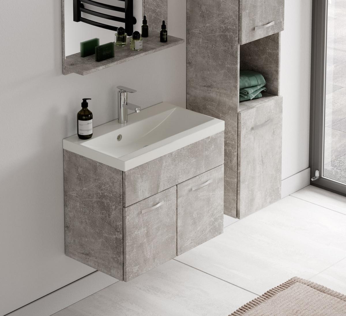 BADMÖBEL-SET Montreal 4 Teile Beton Grau - 60 x 35 x 51 cm - Grau, Holz (60/51/35cm) - Badplaats