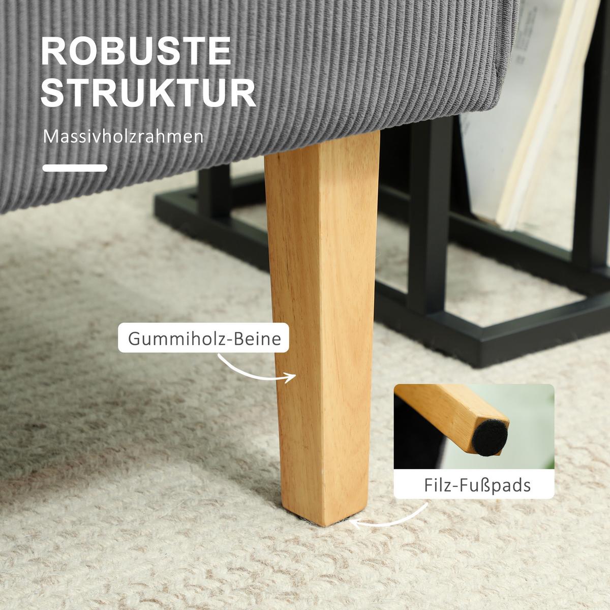 SOFA 2 Sitzer, mit Cord-Optik, 110 x 62 x 85 cm, Grau - Grau, Textil (62/85/110cm) - HOMCOM