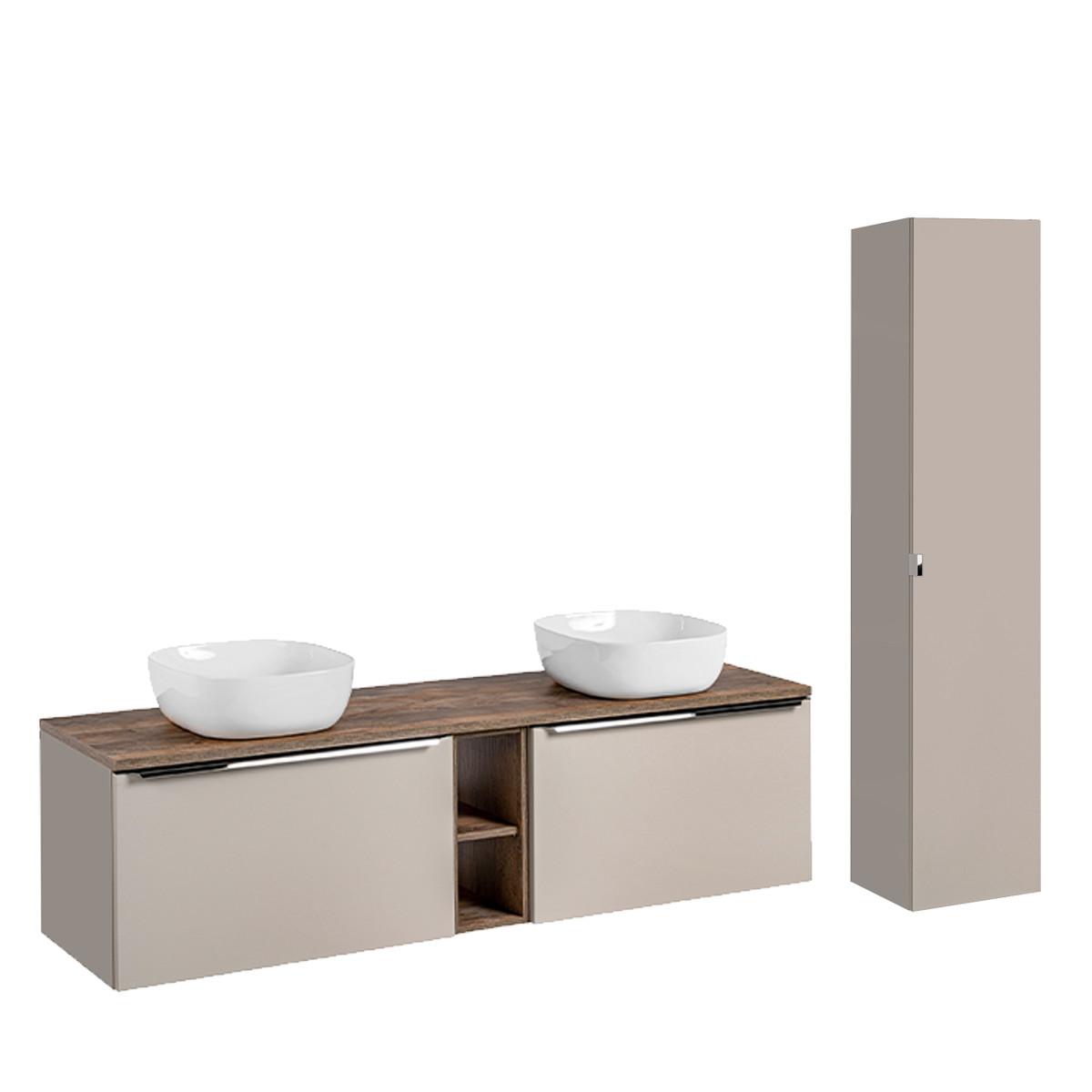 BADMÖBEL 180cm Éros 2er-Set Taupe - Taupe, Holzwerkstoff (180/48/46cm) - Petits-meubles