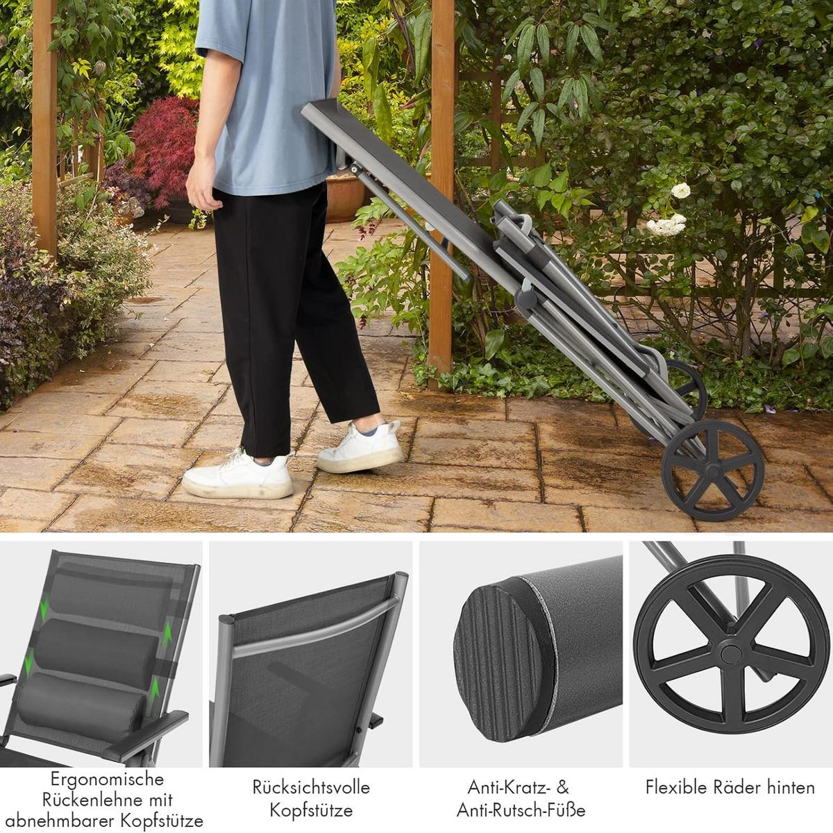 GARTENLIEGE Grau - Grau, Metall (173/78.5/66cm) - COSTWAY