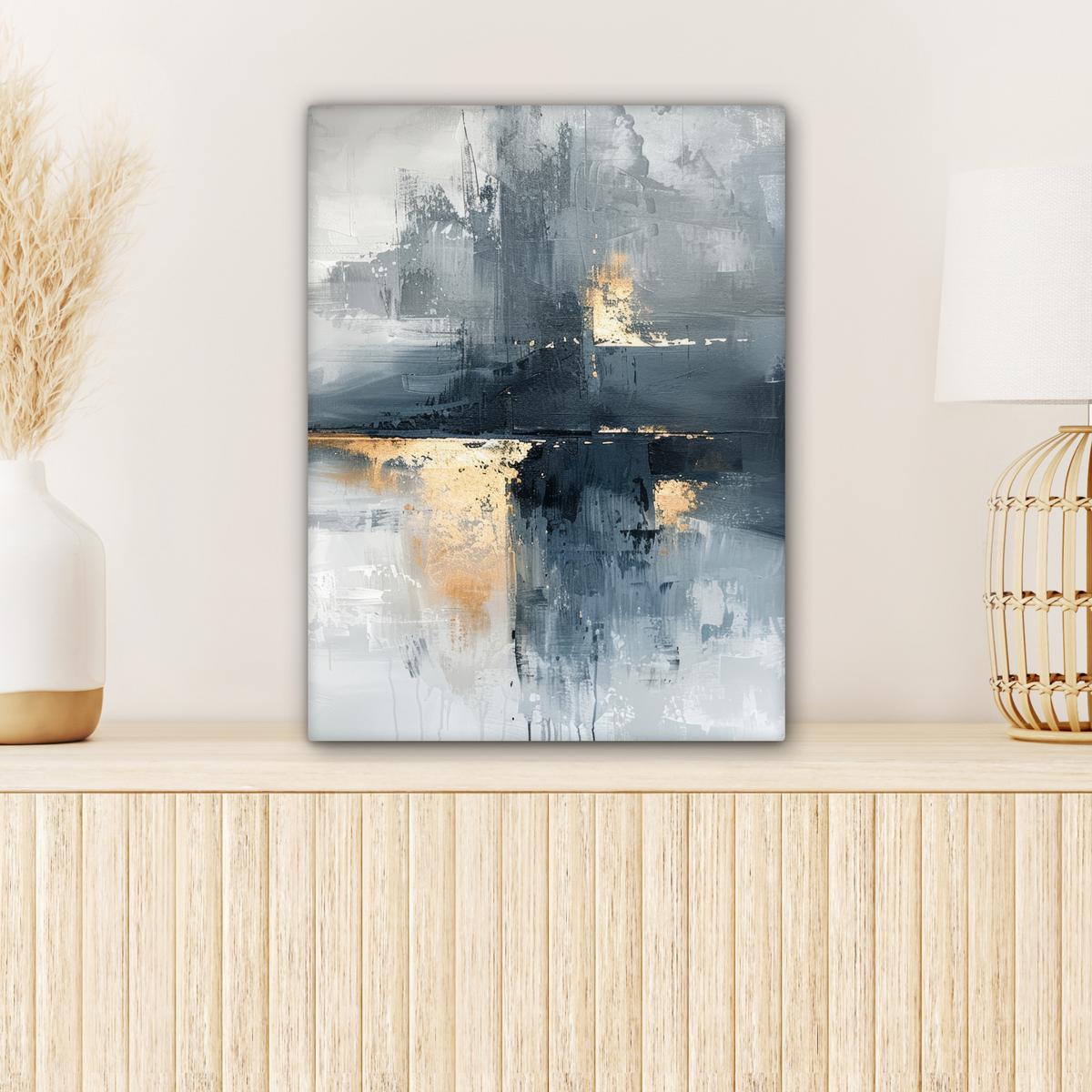 LEINWANDBILD Kunst - Grau - Gold - Abstrakt Room Decor 30x40 cm - Dunkelgrau, Textil (30/40cm) - MuchoWow