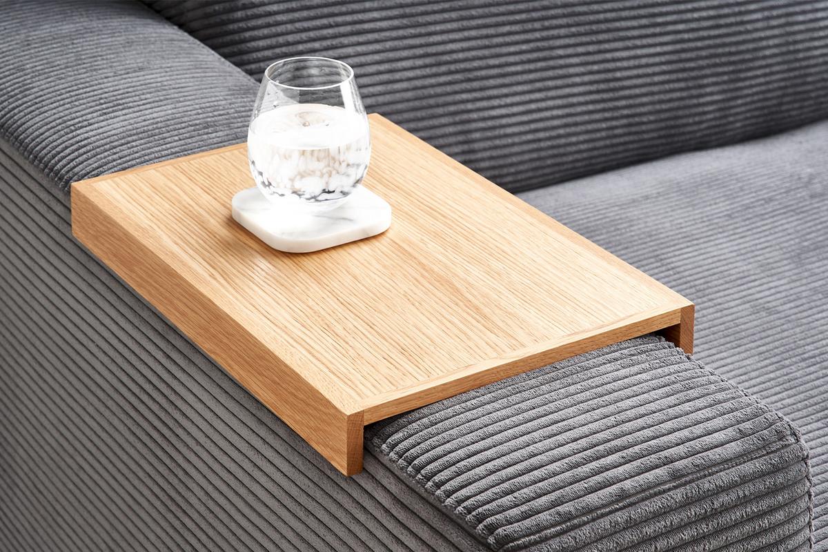 BIG SOFA XL MIT TABLETT MADELINE Grau Cord - Schwarz/Grau, Kunststoff/Textil (290/85/190cm) - KAWOLA