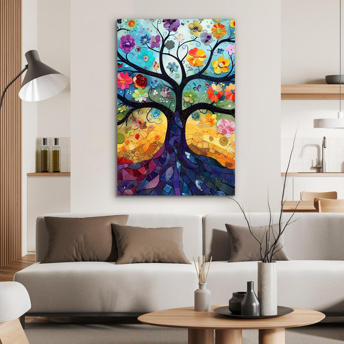 METALLBILD Kunst - Baum des Lebens - Blumen - Hippie 80x120 cm - Dunkelblau, Metall (80/120cm) - MuchoWow