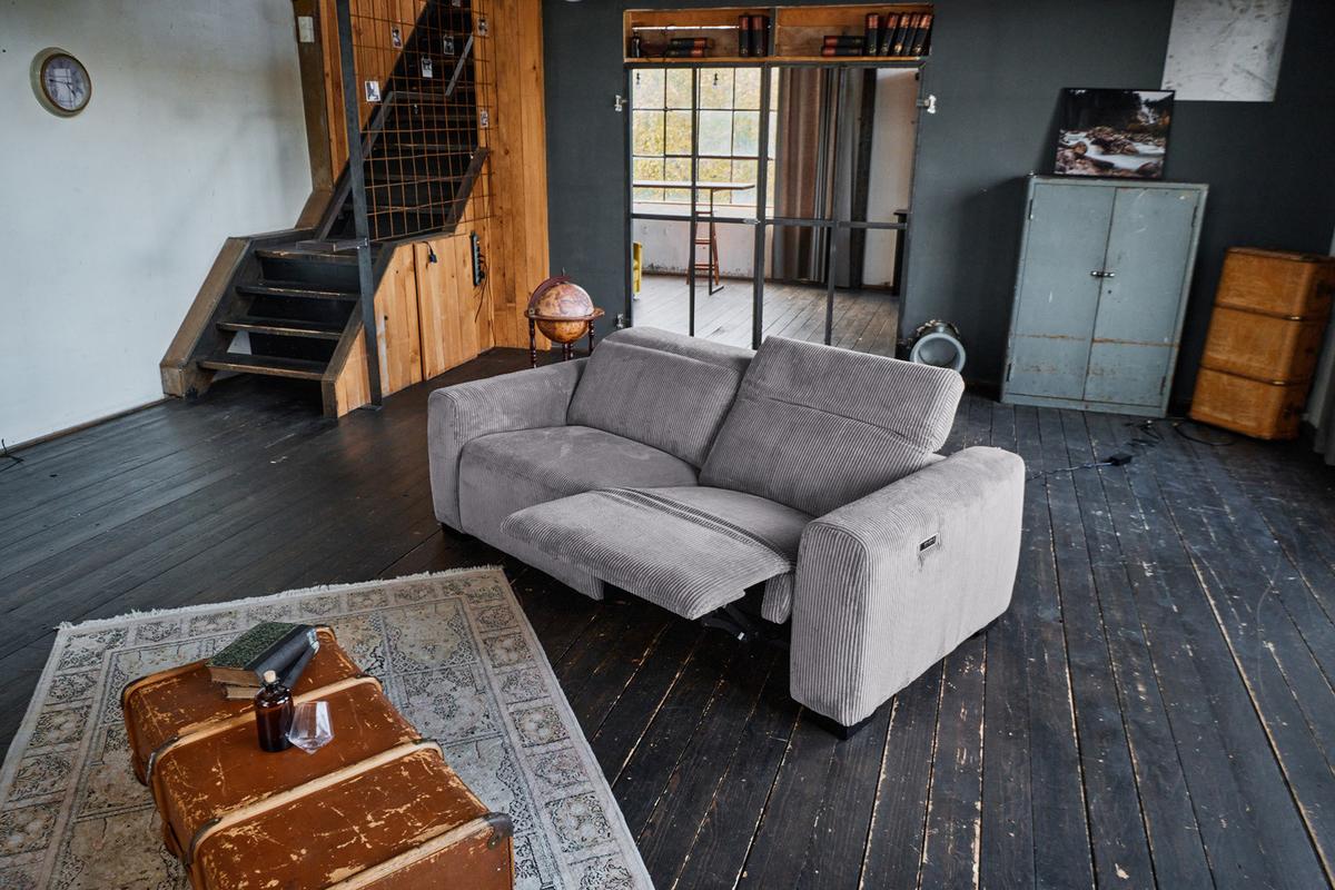 SOFA FINN Grau Cord - Schwarz/Grau, Kunststoff/Textil (210/80/107cm) - KAWOLA