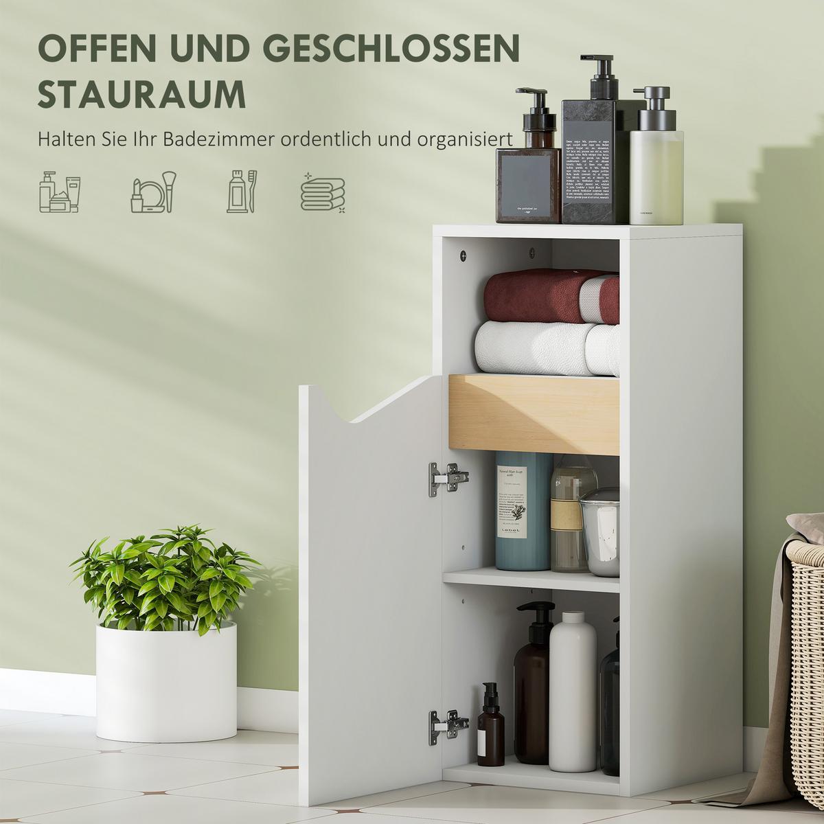 BADEZIMMERSCHRANK Schmal Badschrank mit Verstellbaren Ablagen, offenem Fach - Weiß, Holzwerkstoff (30/71.5/30cm) - HOMCOM