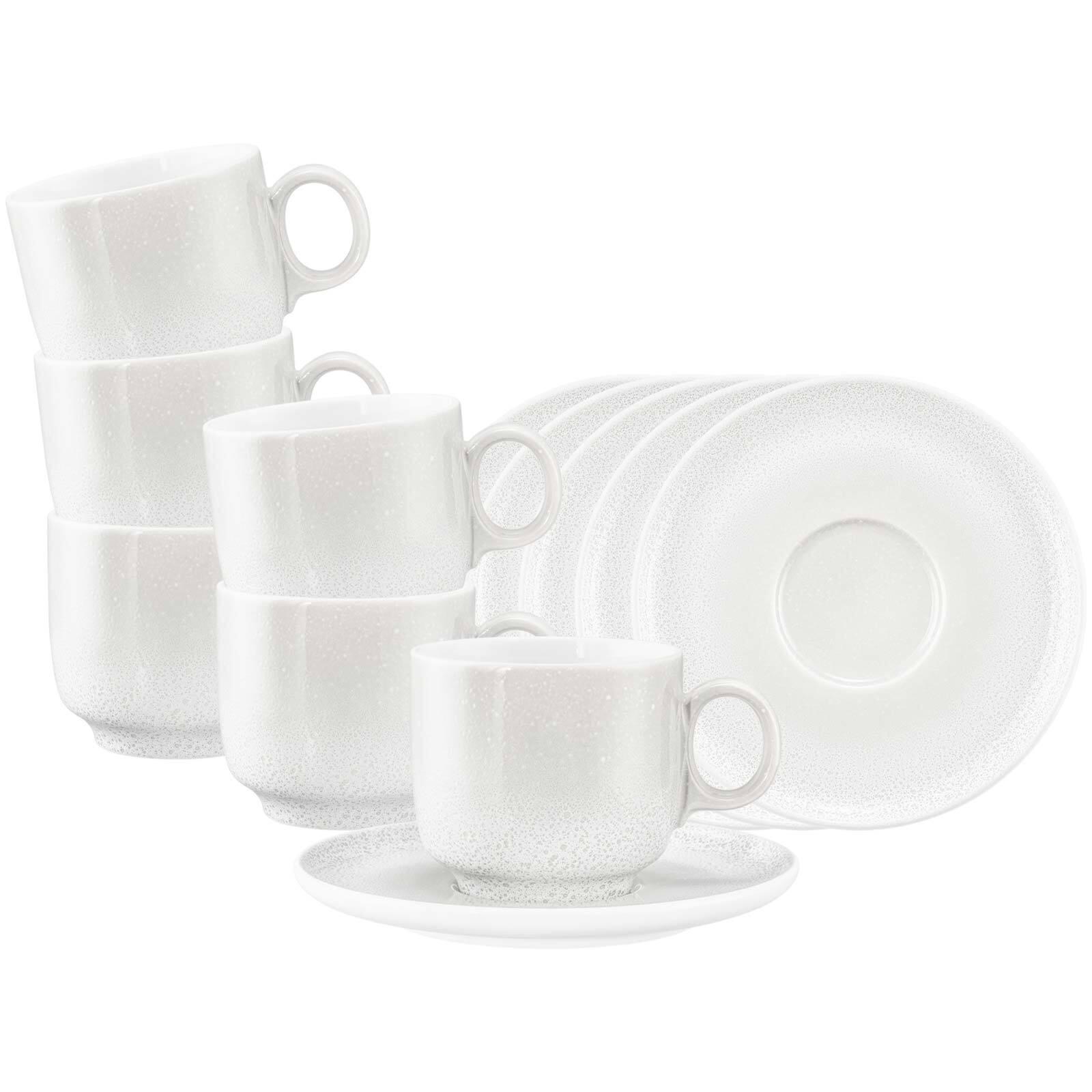 CAPPUCCINOTASSEN MIT UNTERTASSEN Sento Home Aura white 300 ml 6er Set - Weiß, Keramik (0.3L) - Seltmann Weiden