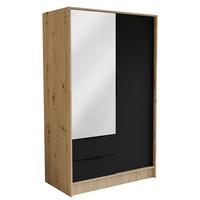 DREHTÜRENSCHRANK CAVA 102/200/51 cm Modern Kleiderschrank 2-türig mit Spiegel Eiche Artisan - Schwarz/Eiche Artisan, Holzwerkstoff (102/200/51cm) - MASSENO