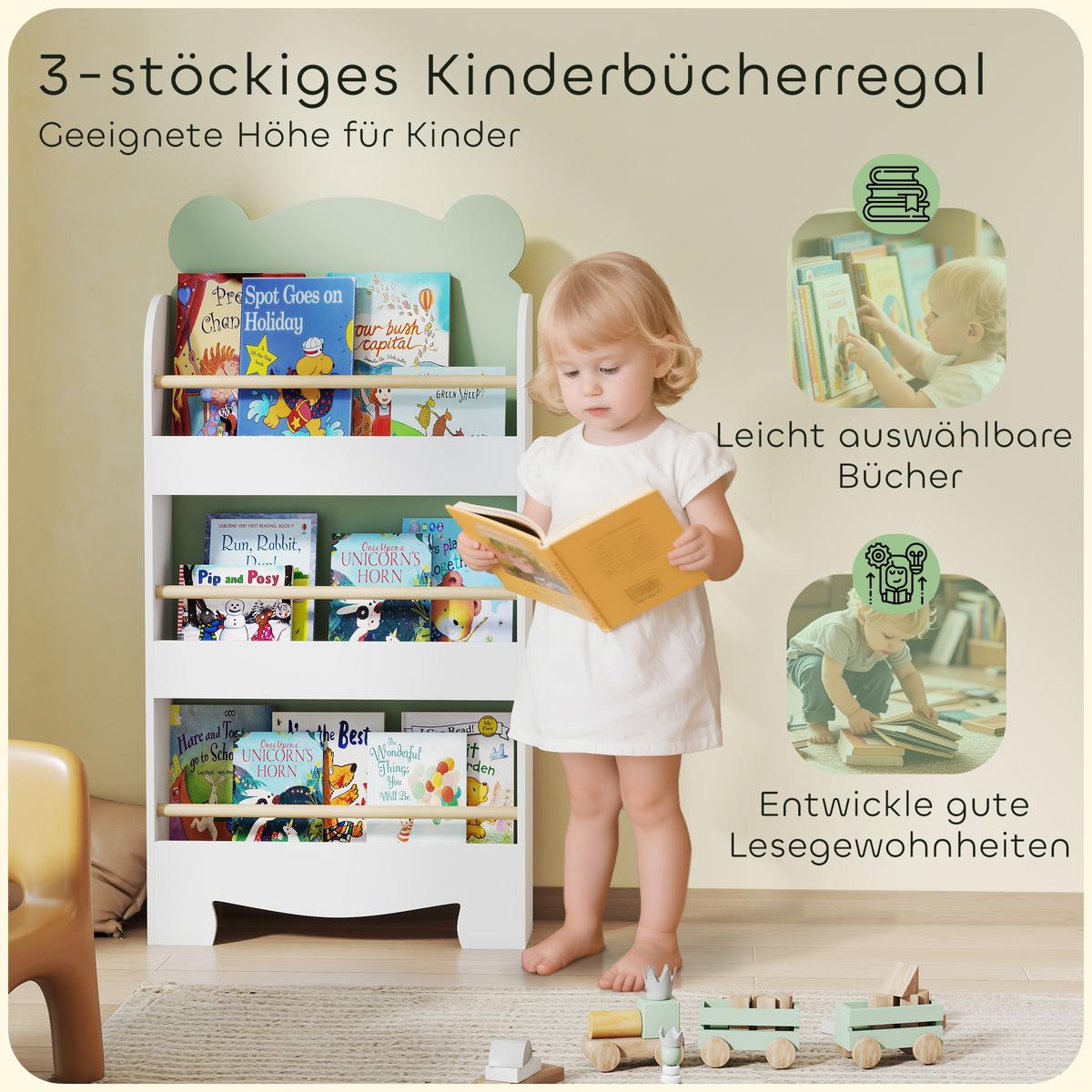 KINDER-BÜCHERREGAL MDF Grün - Grün, Holzwerkstoff (15/110/55cm) - AIYAPLAY