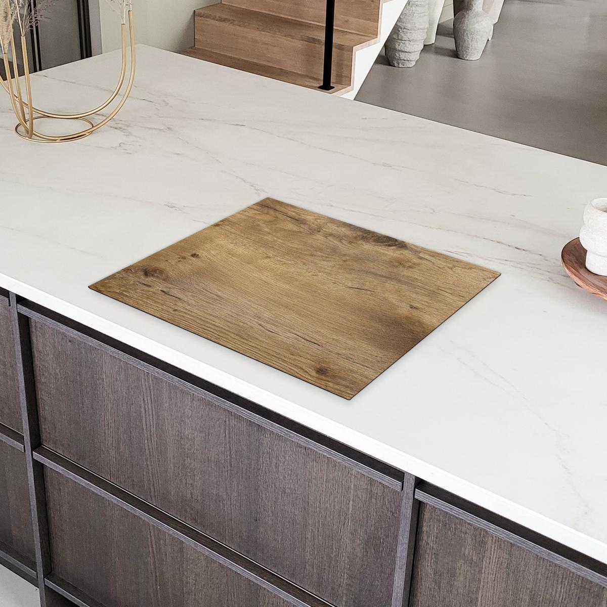 HERDABDECKPLATTE Holz - Braun - Holzoptik Herdabdeckung Induktionsfeld 65x52 cm - Eichefarben, Kunststoff (65/52/0.2cm) - MuchoWow