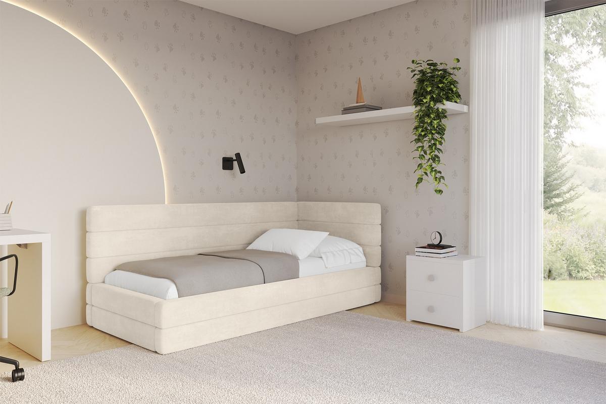 EINZELLBETT Jugendbett mit Bettkasten und Matratze H3/H4, Links - BEMY 90x200 Beige - Beige, Holzwerkstoff/Textil (90/200cm) - ALTDECOR