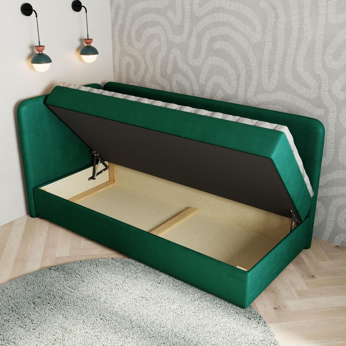 BOXBETT GINA 90x200 cm mit Matratze und Topper, H2+H3 - Grün - Grün, Holz (90/200cm) - MASSENO