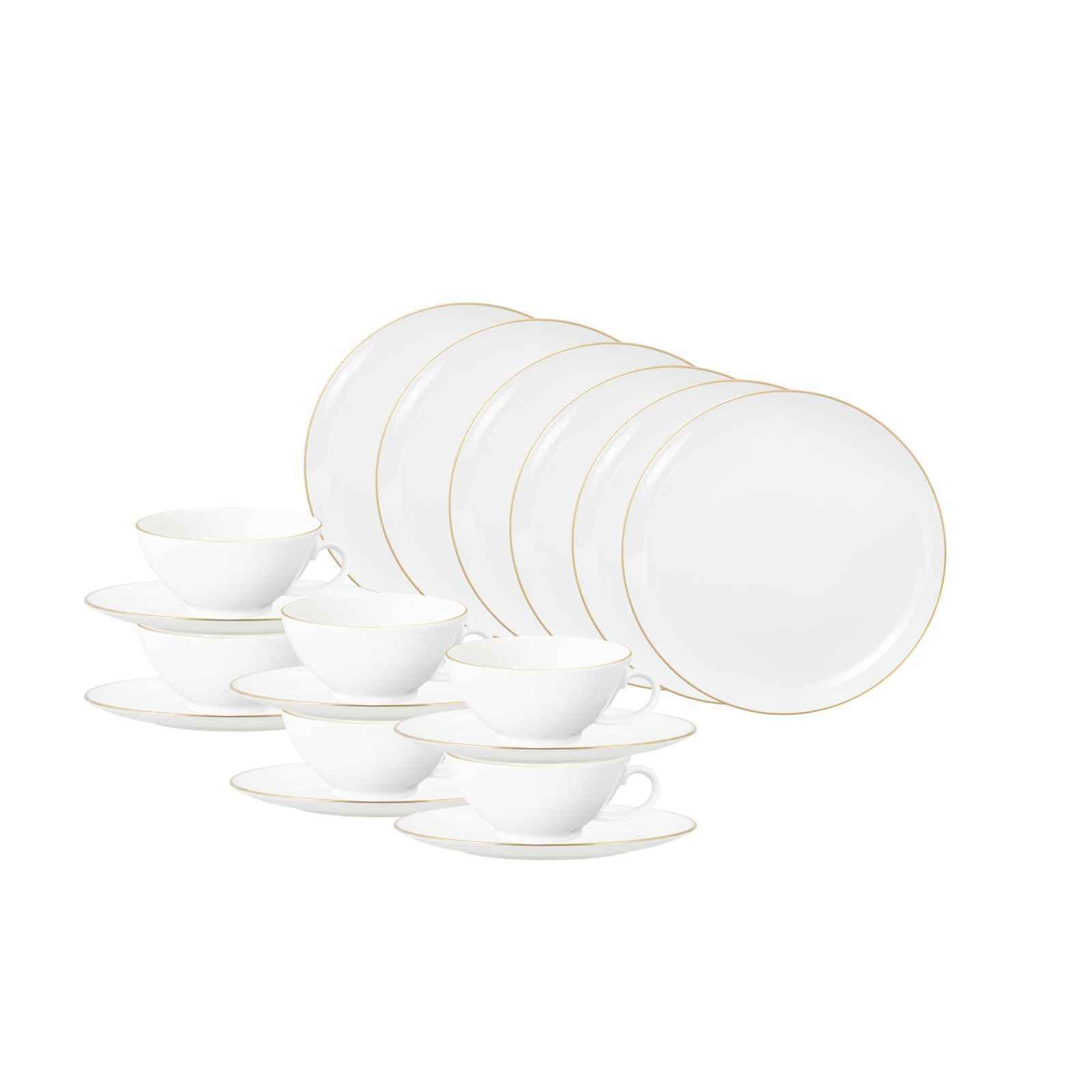 TEESERVICE Liberty Goldrand weiß-gold 140 ml 18-tlg. - Goldfarben/Weiß, Keramik (2/2/2cm) - Seltmann Weiden