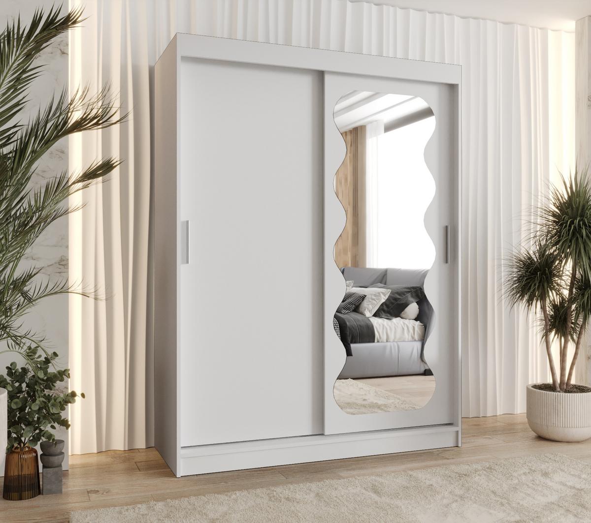 SCHIEBETÜRENSCHRANK mit Spiegel SPOTI 200/150/62 2-türig - Silberfarben/Weiß, Holz (150/200/62cm) - MÖBEL KRYSPOL