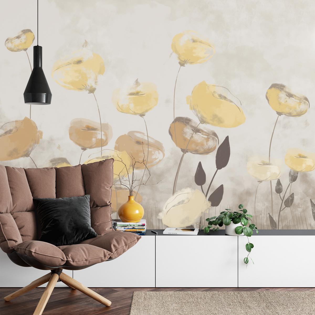 FOTOTAPETE Blumen Feldpflanzen Abstraktion 450x315 - Gelb/Beige, Papier (450/315cm) - Muralo