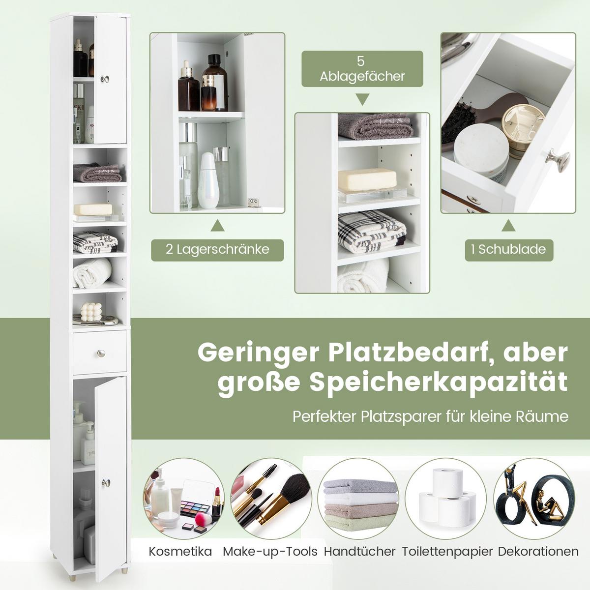 BADEZIMMERSCHRANK Weiß - Weiß, Holzwerkstoff (20/180/20cm) - COSTWAY