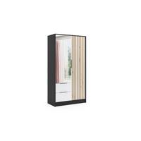 KLEIDERSCHRANK NERA - 120 cm - Schwarz|Weiß|Eiche Artisan - Schwarz/Weiß, Holzwerkstoff (102/200/51cm) - ALTDECOR