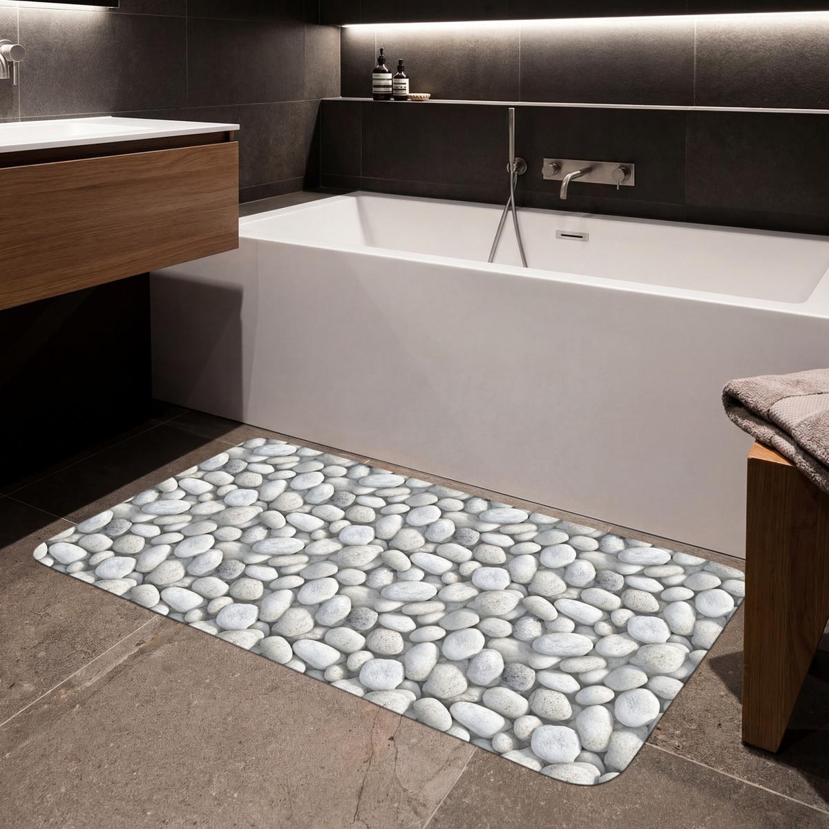 BADEMATTE Steine - Grau - Oval 120x60 cm - Hellgrau, Textil (120/60cm) - OnlyWow