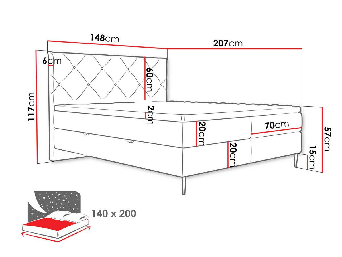 BOXBETT Letra - H3 - Chromfarben/Hellrosa, Holz/Textil (140/200cm) - MIRJAN24