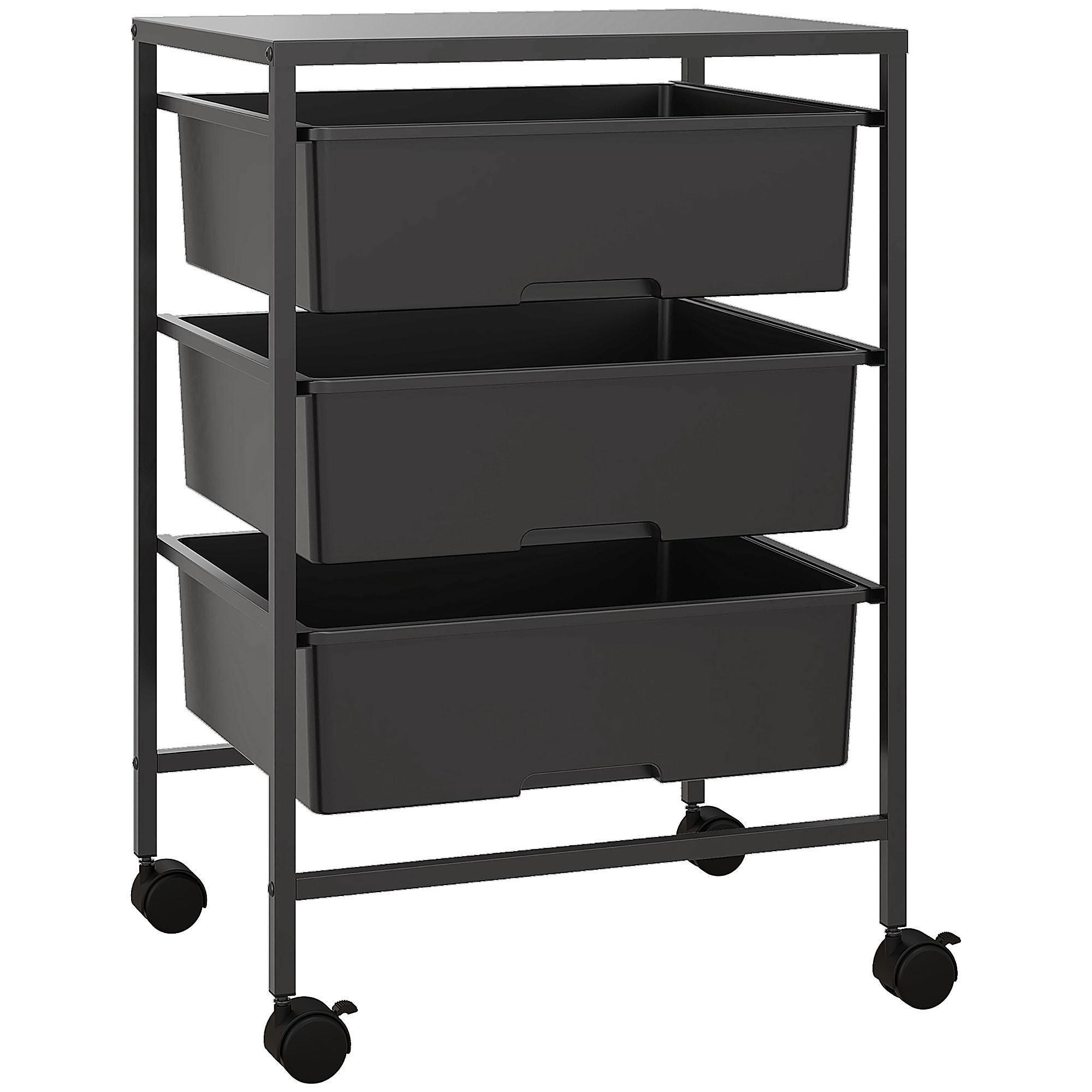 ROLLWAGEN, Servierwagen mit 3 Etagen, 40,8 x 33,5 x 60,5 cm, Schwarz - Schwarz, Metall (33.5/60.5/40.8cm) - HOMCOM
