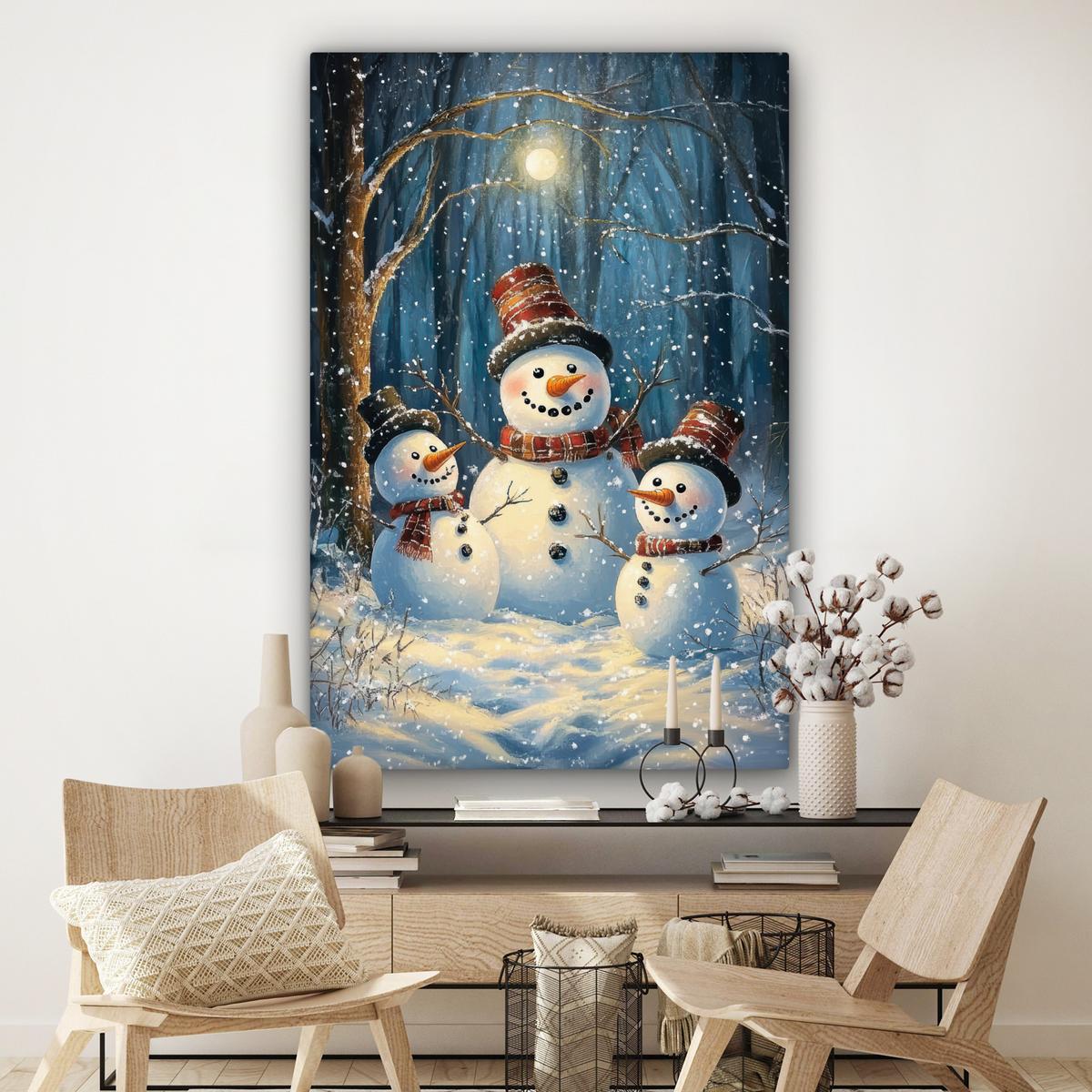 LEINWANDBILD Schneemann - Schnee - Winter - Wald Deko Groß 90x140 cm - Hellblau, Textil (90/140cm) - MuchoWow