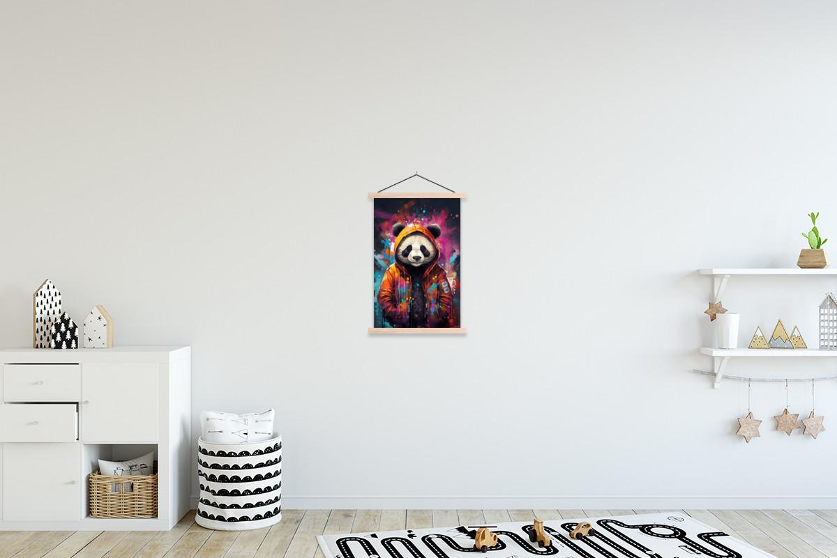 POSTER MIT MAGNETLEISTEN Panda - Jacke - Graffiti - Orange Deko Wohnzimmer 40x60 cm - Orange, Textil (40/60/0.15cm) - MuchoWow