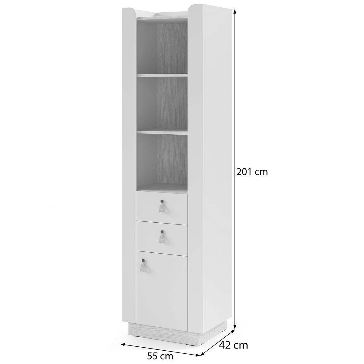 BÜCHERREGAL Sorella mit 1 Tür, 2 Schubladen und offenen Regalböden, Macadamia + Eiche Mavelie - Eichefarben/Beige, Leder/Holzwerkstoff (55/201/52cm) - Beautysofa